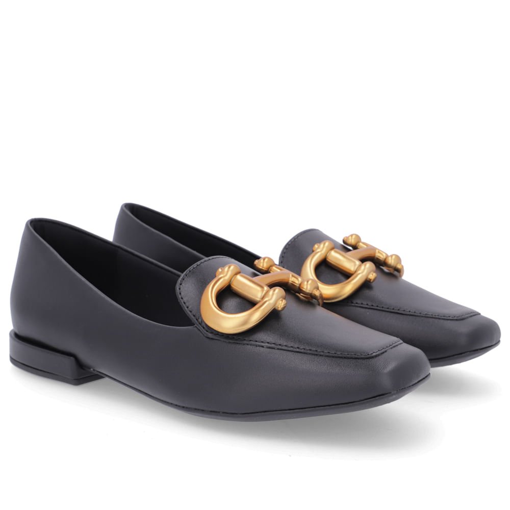 Loafer Usaflex Preto Couro Básico Feminino Preto 2