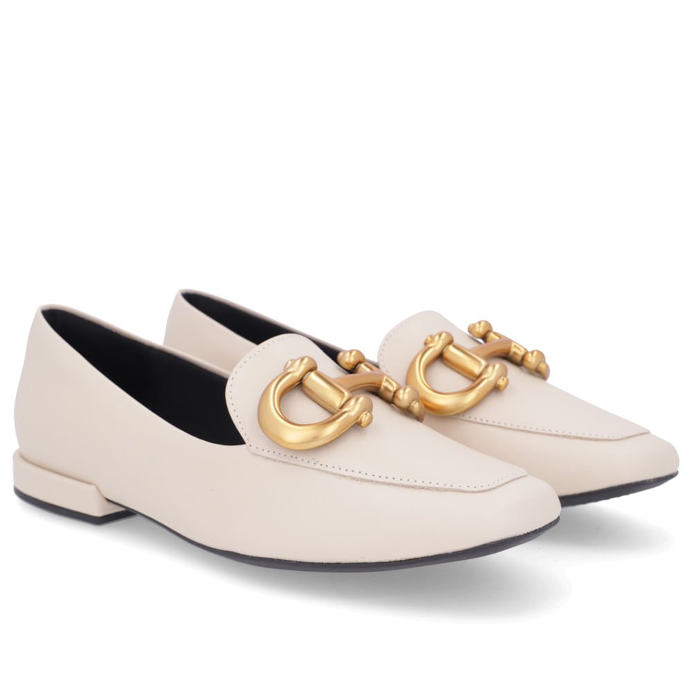 Loafer Bege Couro Básico Enfeite Escovado Bege 2