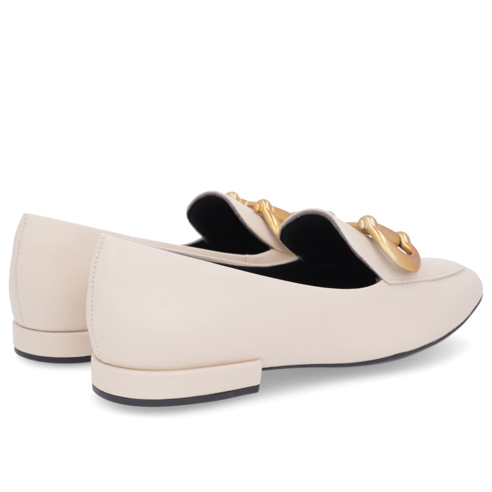 Loafer Bege Couro Básico Enfeite Escovado Bege 3