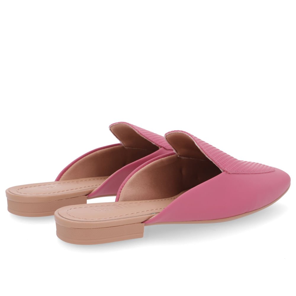 Mule Rosa Bico Quadrado Couro Salto Bloco Rosa 3