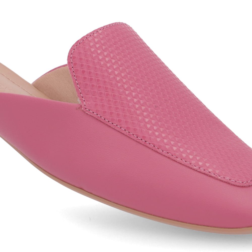 Mule Rosa Bico Quadrado Couro Salto Bloco Rosa 4