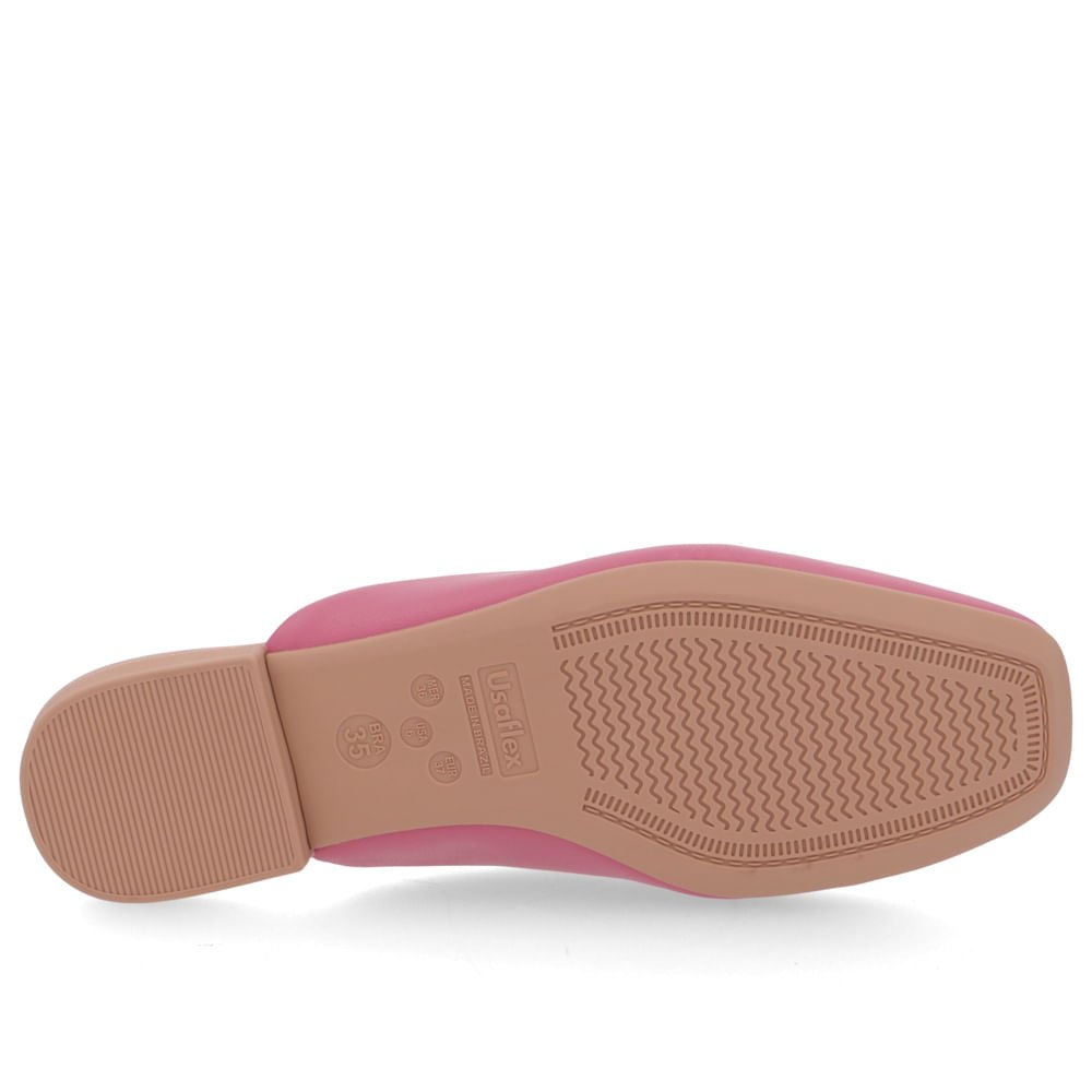 Mule Rosa Bico Quadrado Couro Salto Bloco Rosa 5