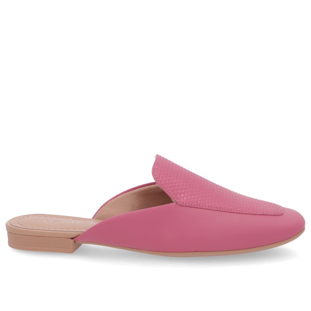 Mule Rosa Bico Quadrado Couro Salto Bloco