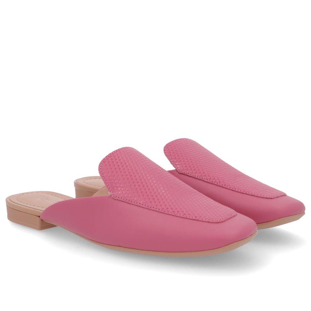 Mule Rosa Bico Quadrado Couro Salto Bloco Rosa 2