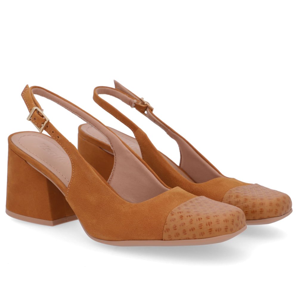 Slingback Marrom Salto Bloco Couro Liso Marrom 2