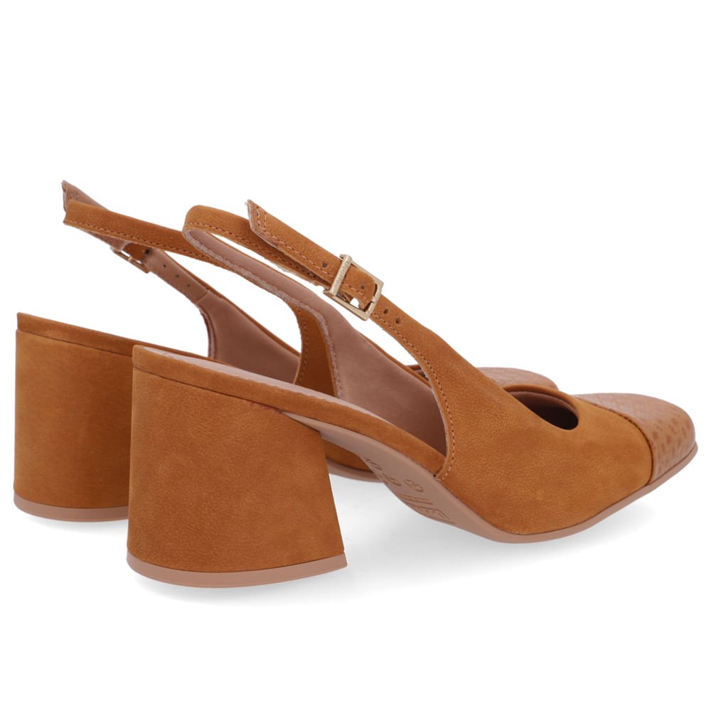 Slingback Marrom Salto Bloco Couro Liso Marrom 3