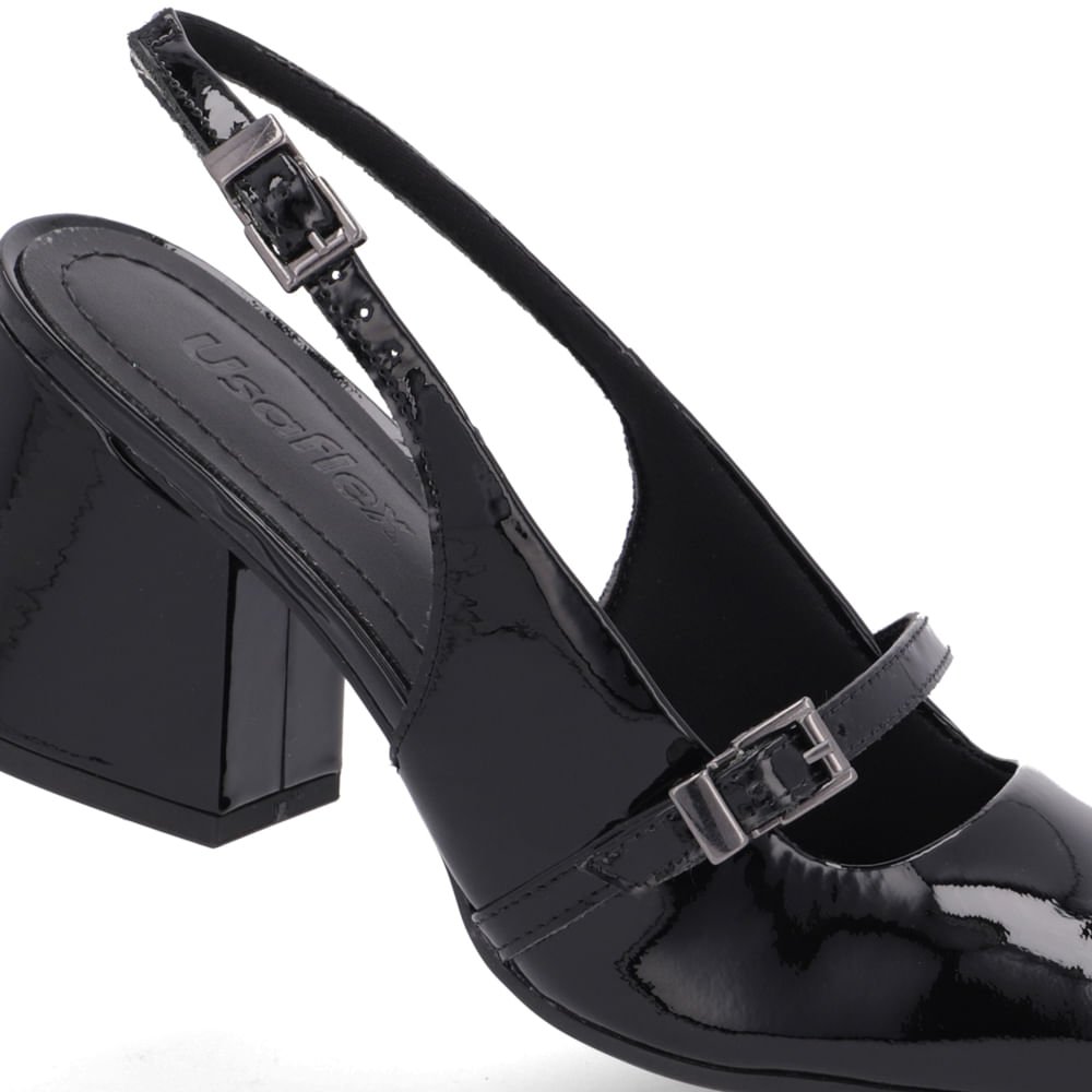 Slingback Usaflex Preto Salto Bloco Preto 2