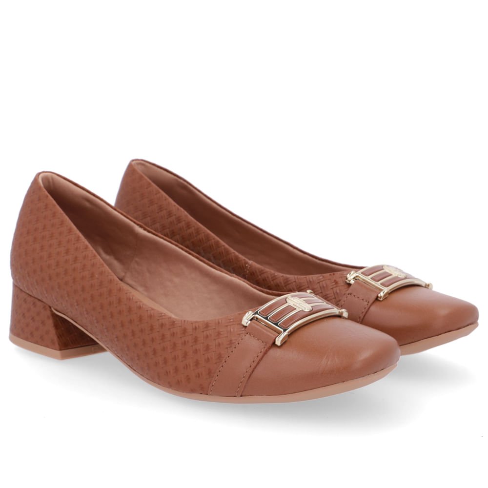 Scarpin Marrom Salto Bloco Couro Detalhe Fivela Marrom 2