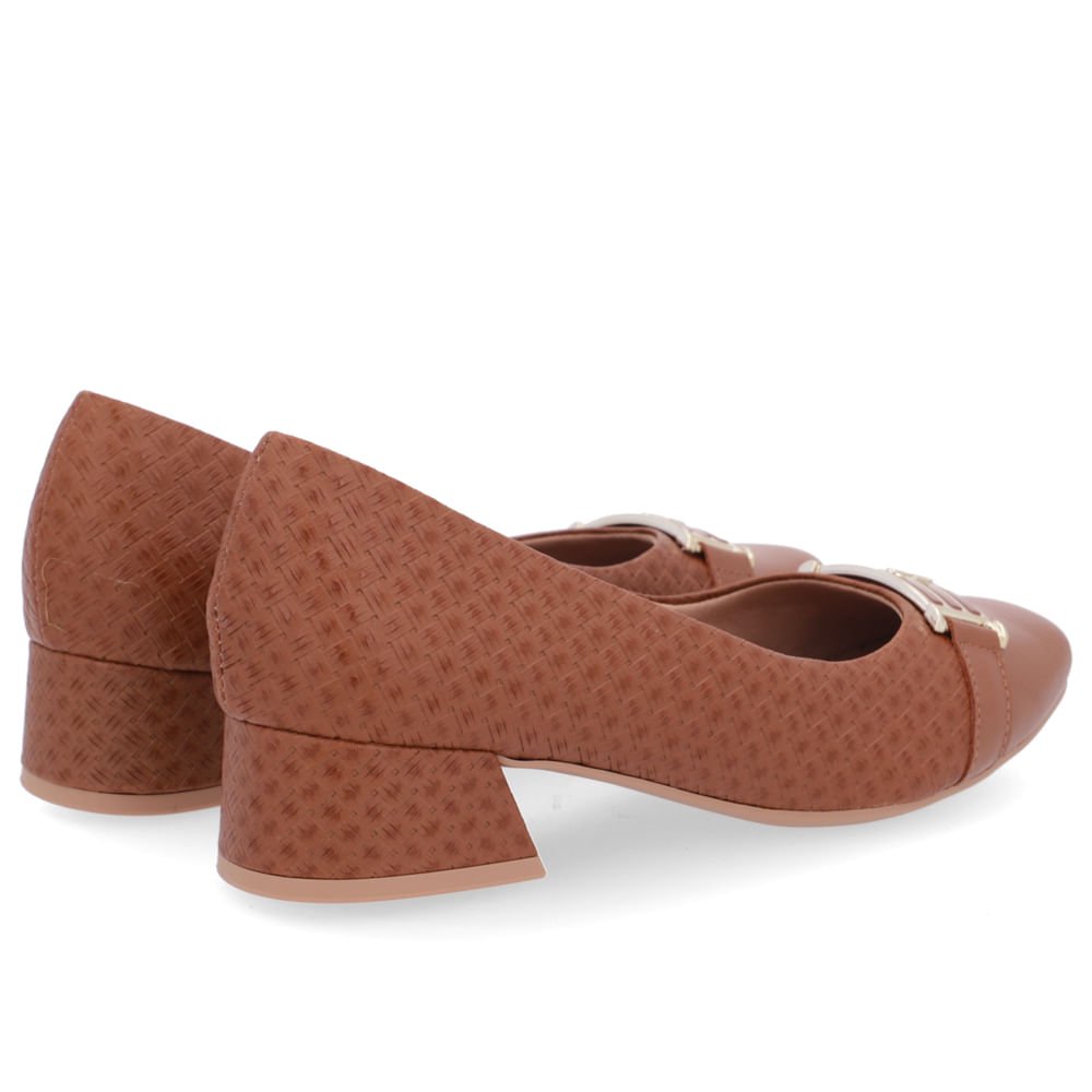 Scarpin Marrom Salto Bloco Couro Detalhe Fivela Marrom 3