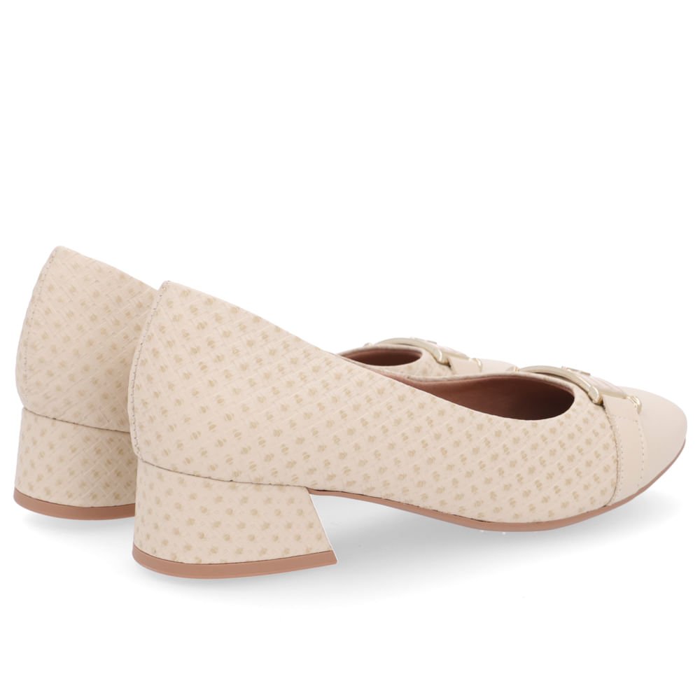 Scarpin Bege Salto Bloco Couro Detalhe Fivela Bege 3