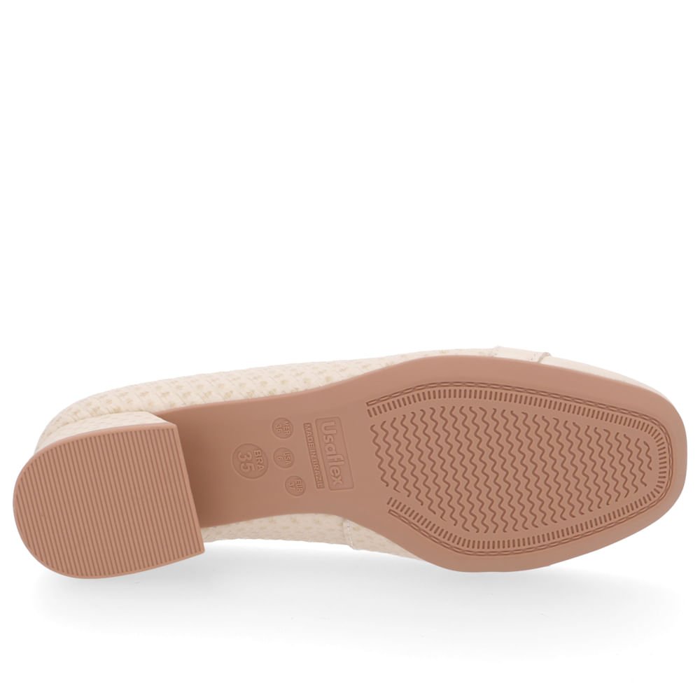 Scarpin Bege Salto Bloco Couro Detalhe Fivela Bege 5