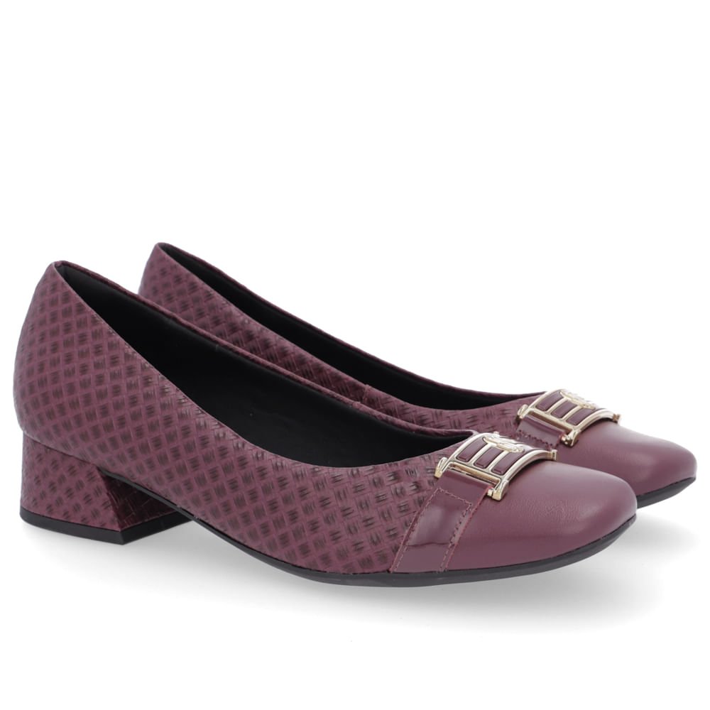 Scarpin Roxo Salto Bloco Couro Detalhe Fivela Roxo 2