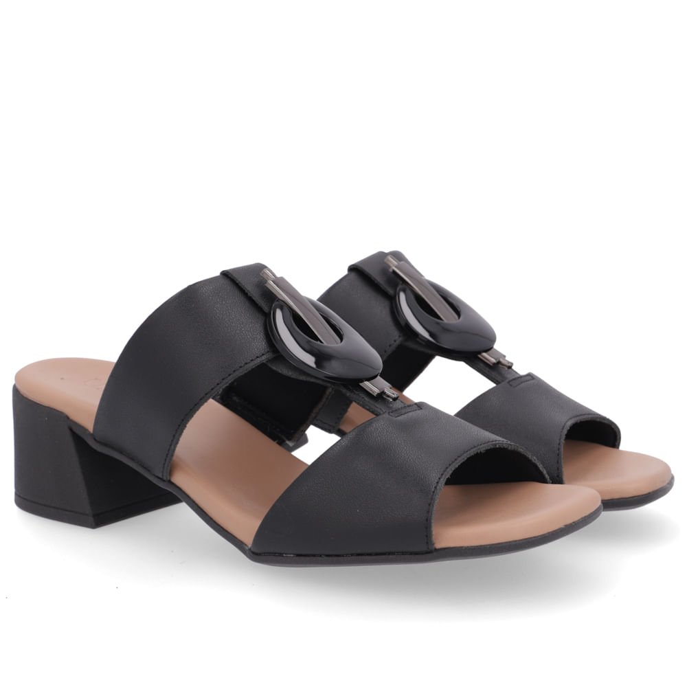 Tamanco Salto Bloco Couro Preto Bico Quadrado Preto 2