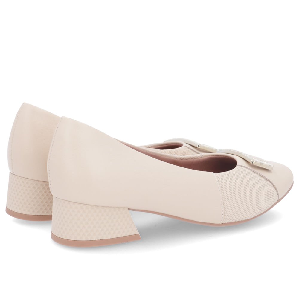 Scarpin Bege Salto Bloco Couro Lateral Tecido Bege 3