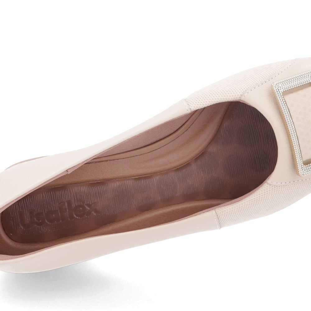 Scarpin Bege Salto Bloco Couro Lateral Tecido Bege 4