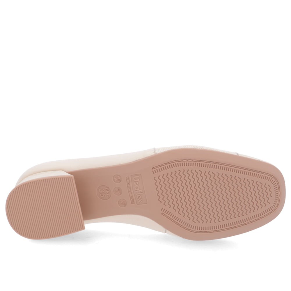 Scarpin Bege Salto Bloco Couro Lateral Tecido Bege 5