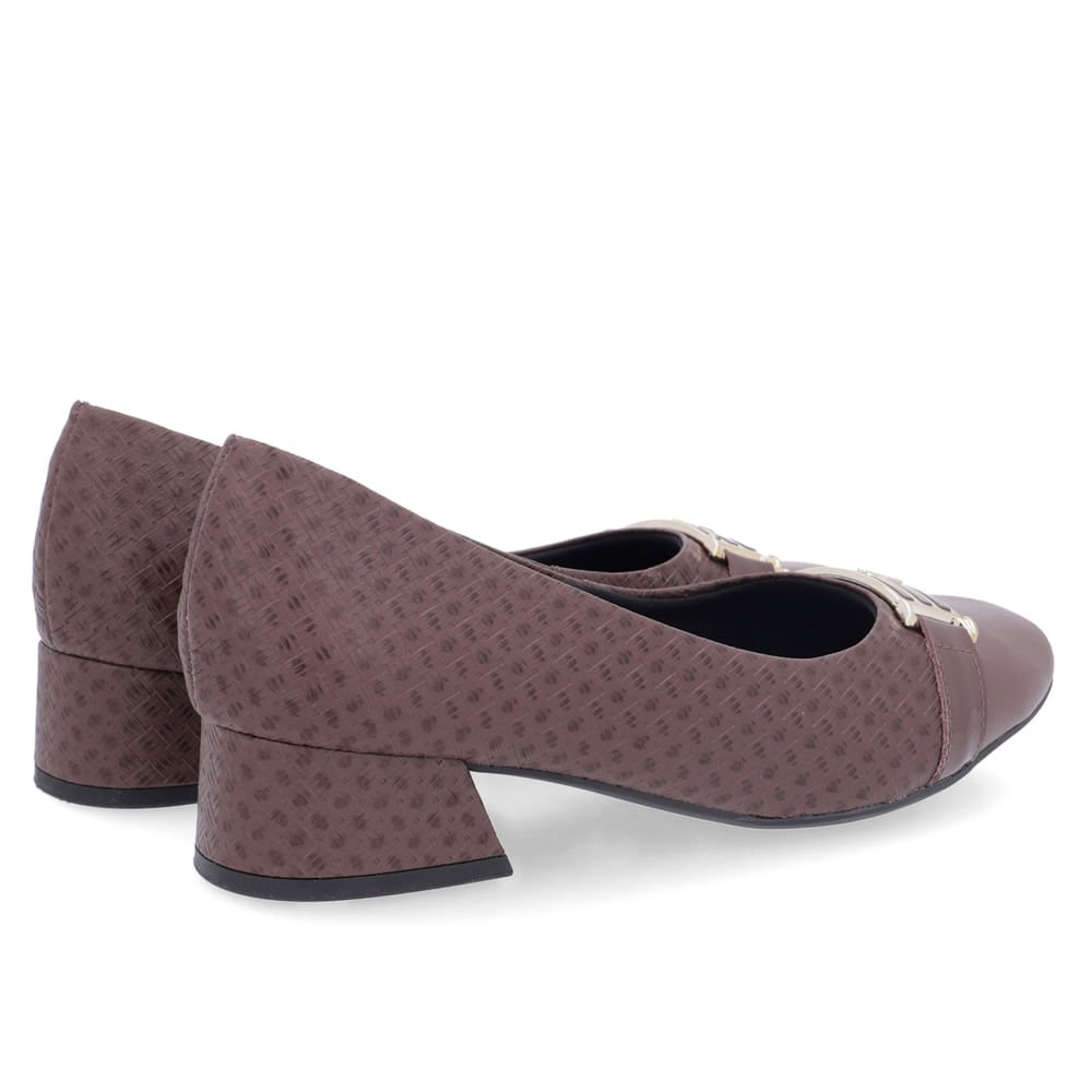 Scarpin Marrom Salto Bloco Couro Lateral Tecido Marrom 3