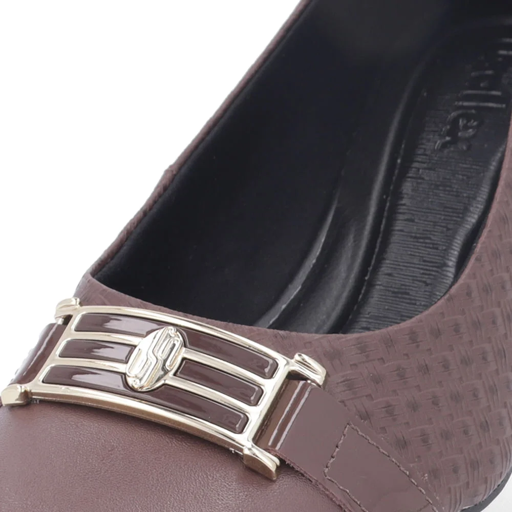 Scarpin Marrom Salto Bloco Couro Lateral Tecido Marrom 4