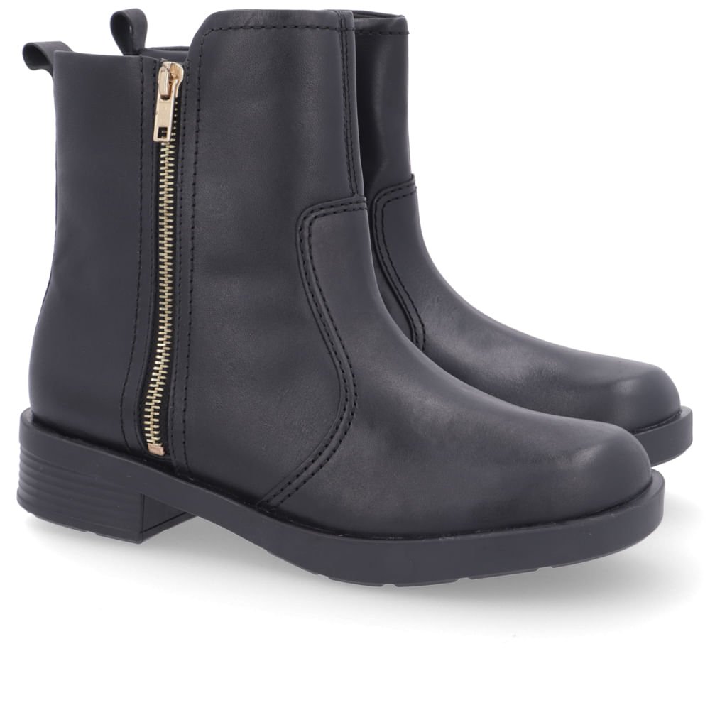 Bota Preto Couro Salto Bloco Zíper Lateral Preto 2
