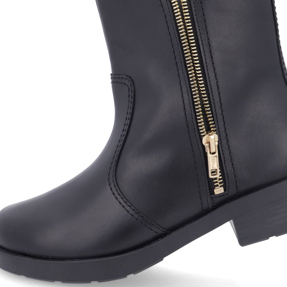 Bota Preto Couro Salto Bloco Zíper Lateral Preto 4