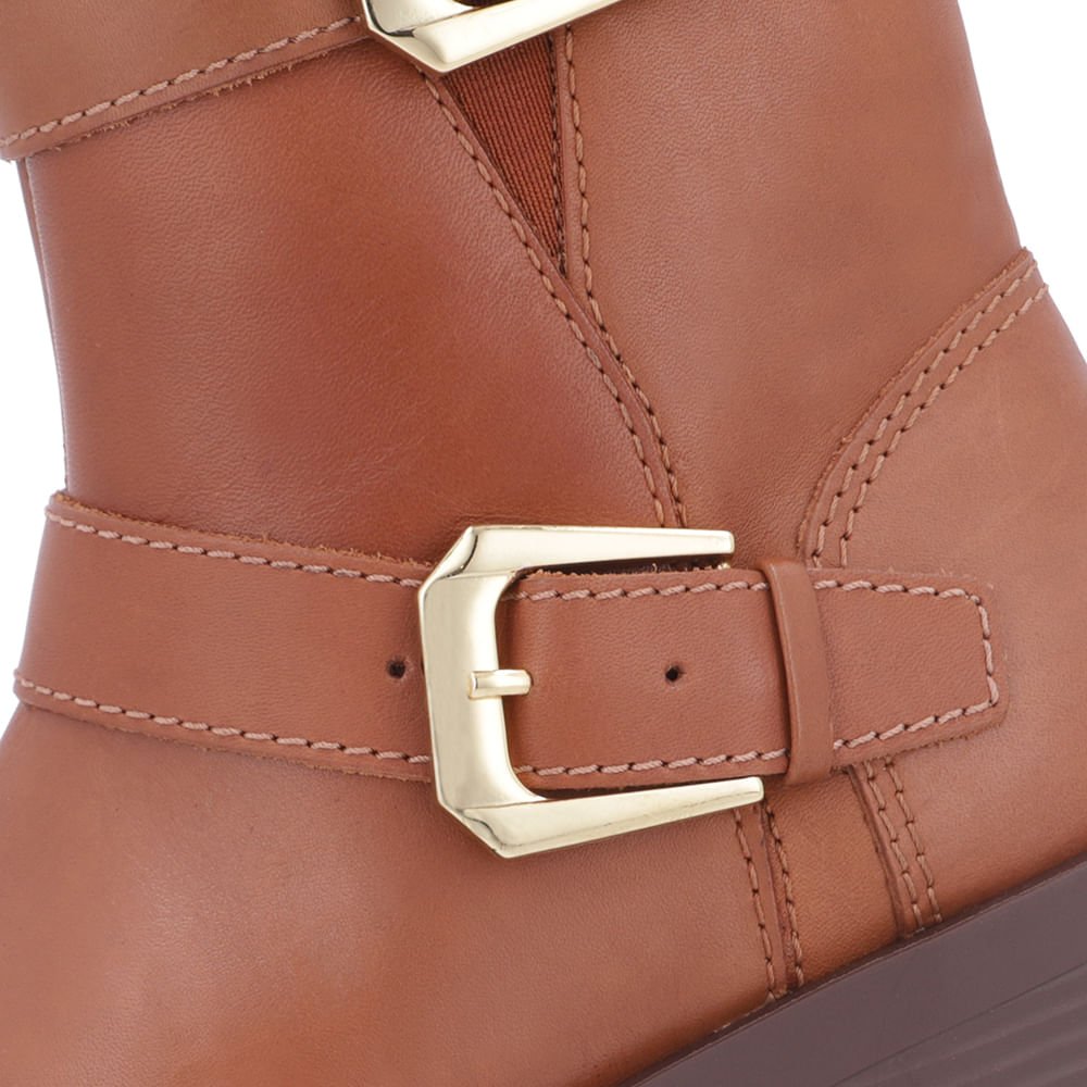 Bota Salto Plataforma Marrom Fivelas Elástico Marrom 4