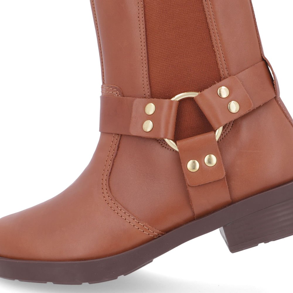 Bota Salto Bloco Marrom Fivelas Elástico Marrom 4