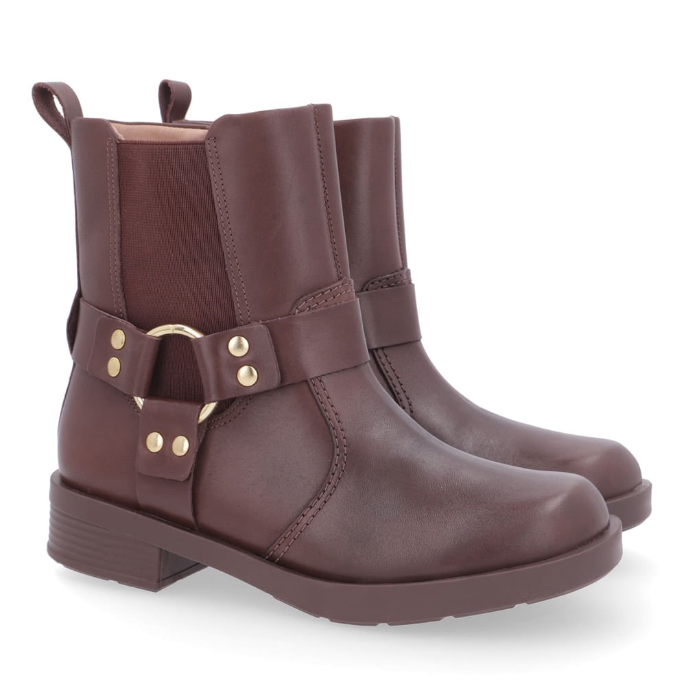 Bota Salto Bloco Marrom Fivelas Elástico Marrom 2