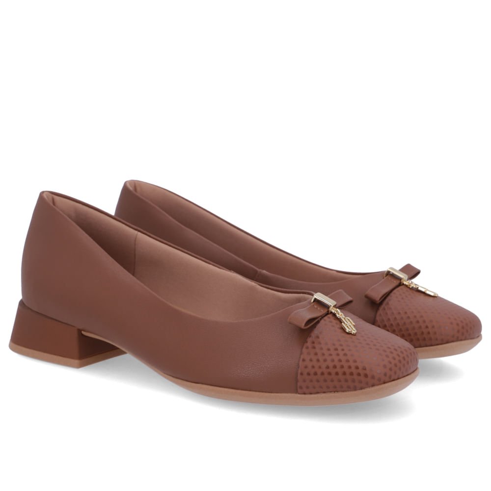 Scarpin Couro Marrom Salto Bloco Bico Escama Marrom 2