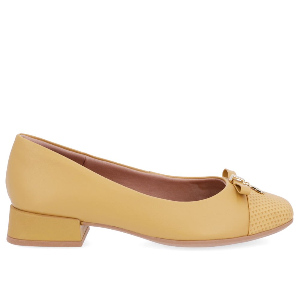 Scarpin Couro Amarelo Salto Bloco Bico Escama Amarelo 1