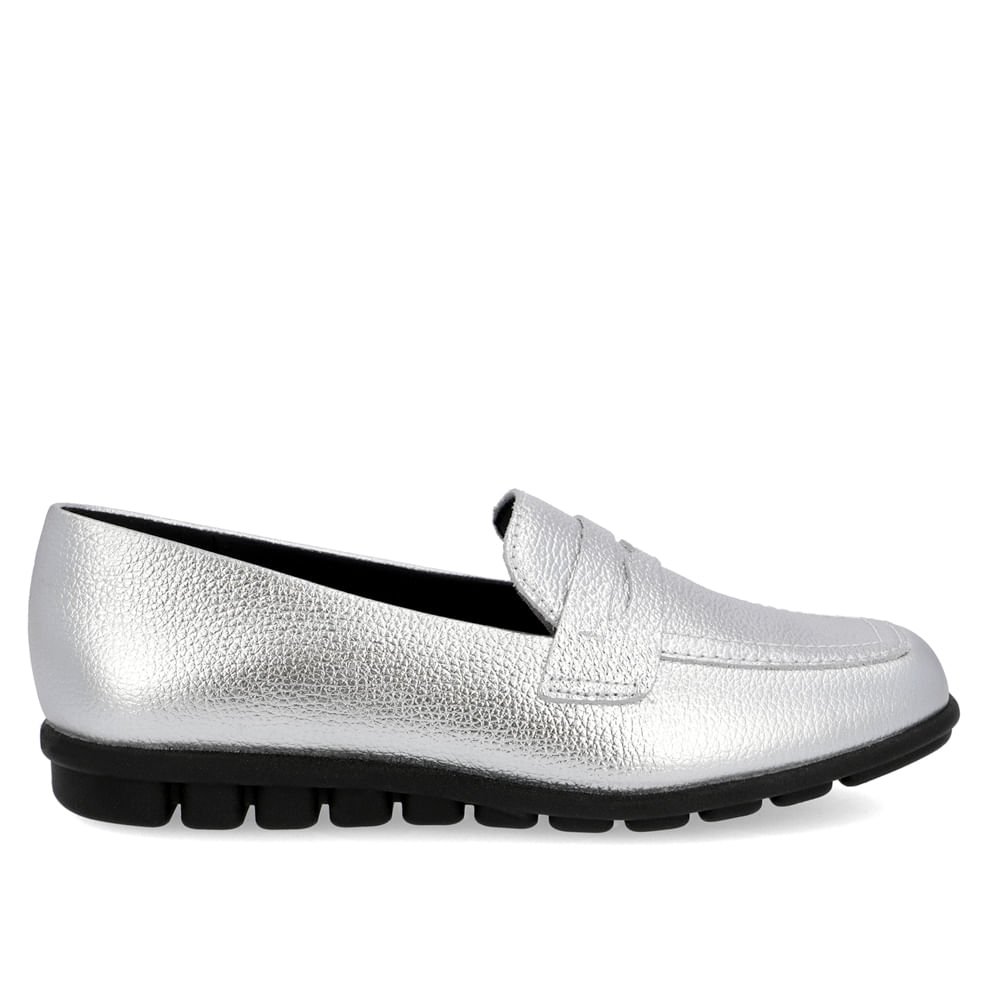 Loafer Usaflex Metalizado Prata Feminino