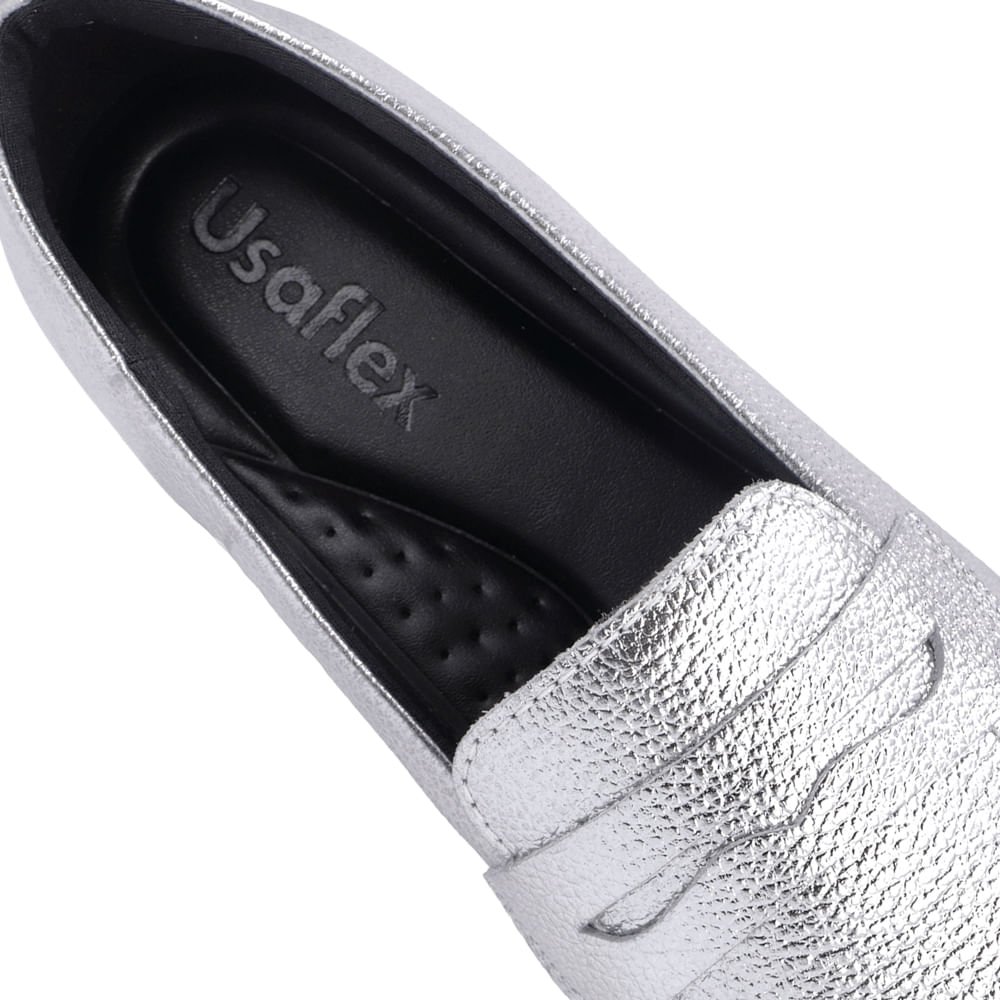 Loafer Usaflex Metalizado Prata Feminino Prata 4