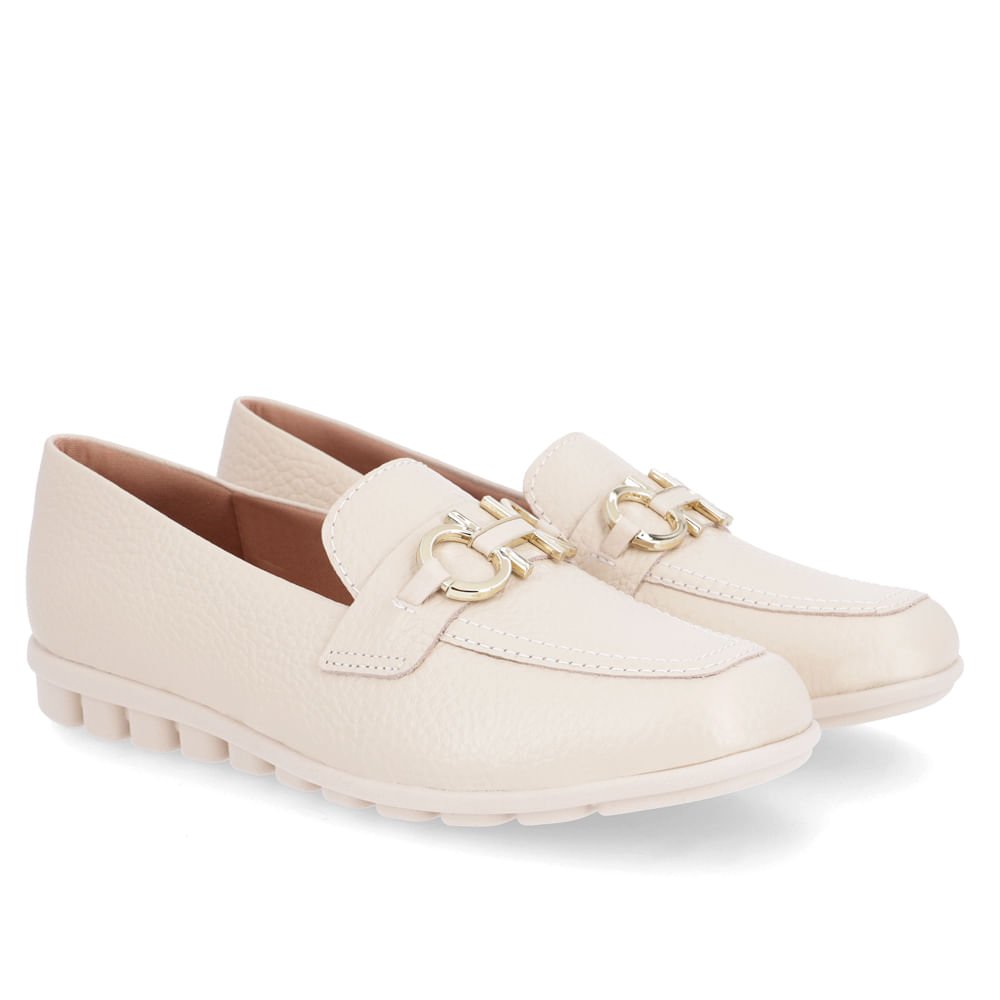 Loafer Bege Casual Couro Detalhe Bridão Bege 2