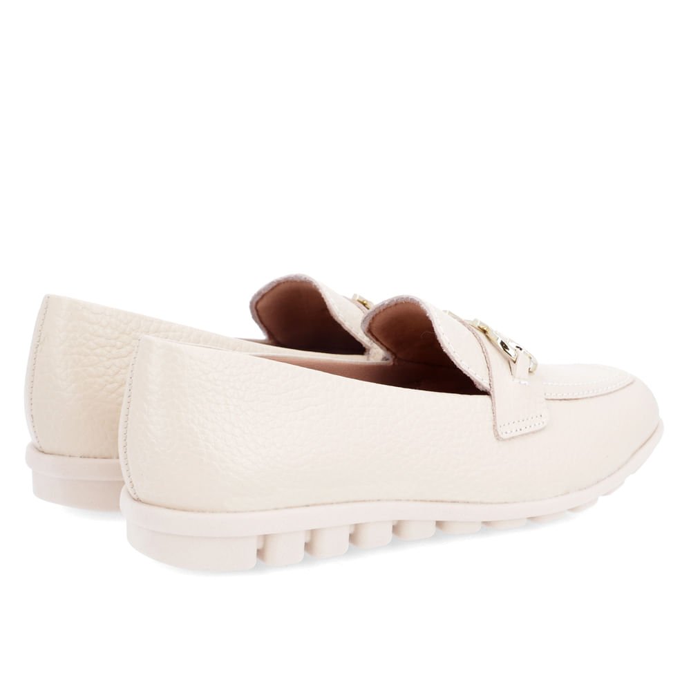 Loafer Bege Casual Couro Detalhe Bridão Bege 3