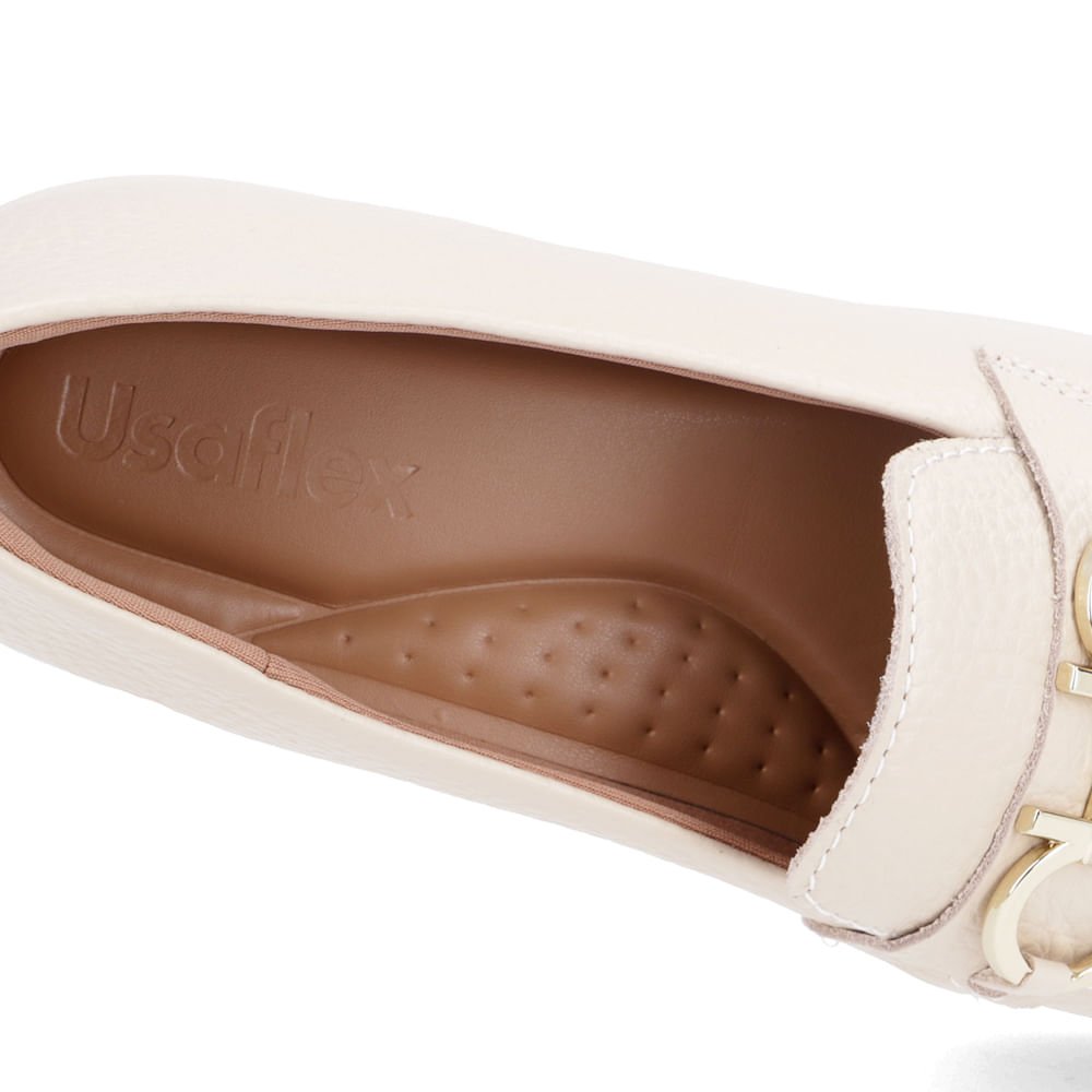 Loafer Bege Casual Couro Detalhe Bridão Bege 4