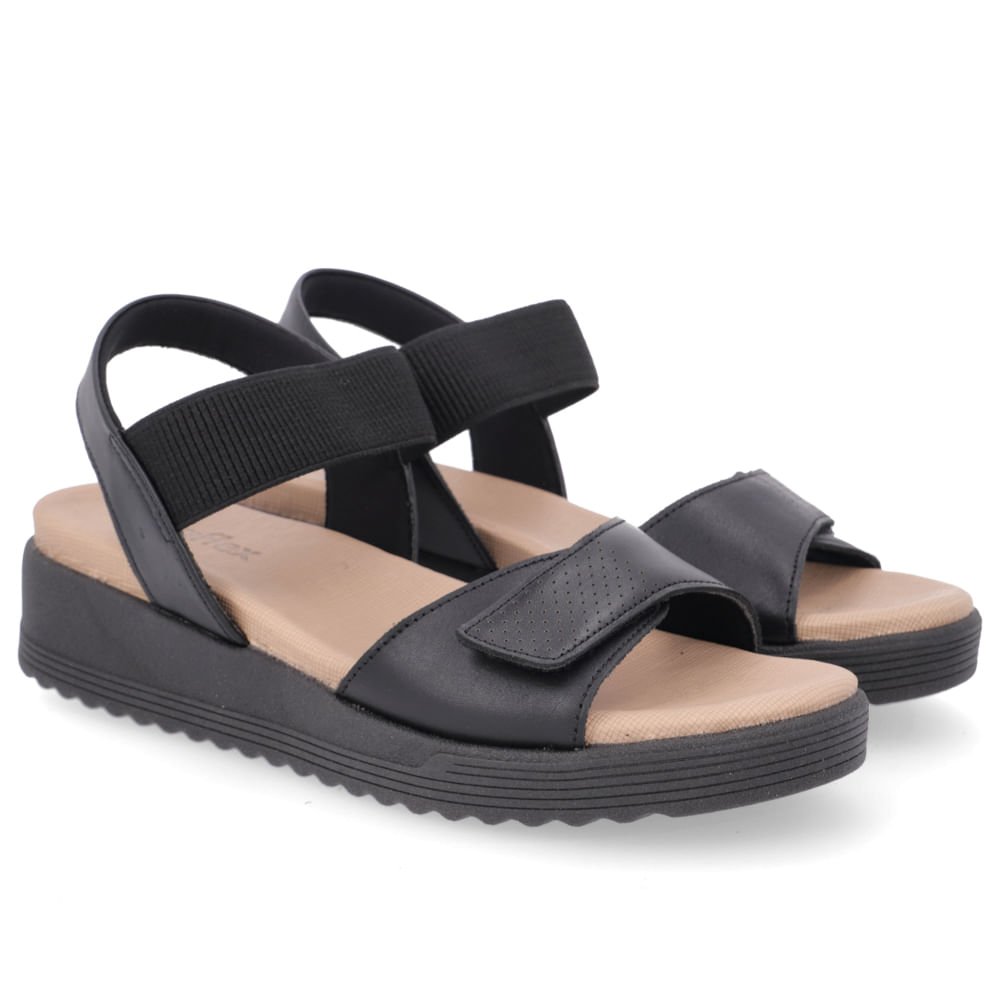 Sandália Usaflex Salto Plataforma Couro Feminino Preto 2