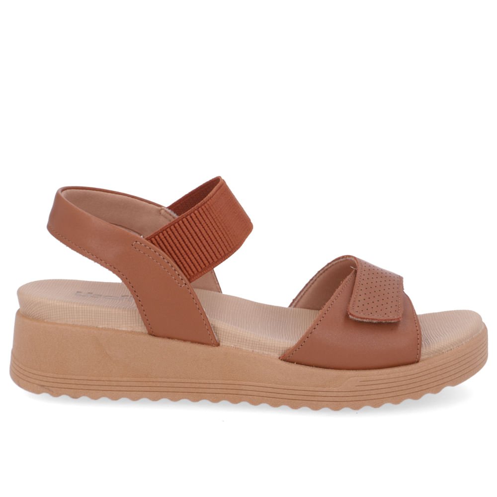 Sandália Salto Plataforma Couro Marrom Fecho-Flex