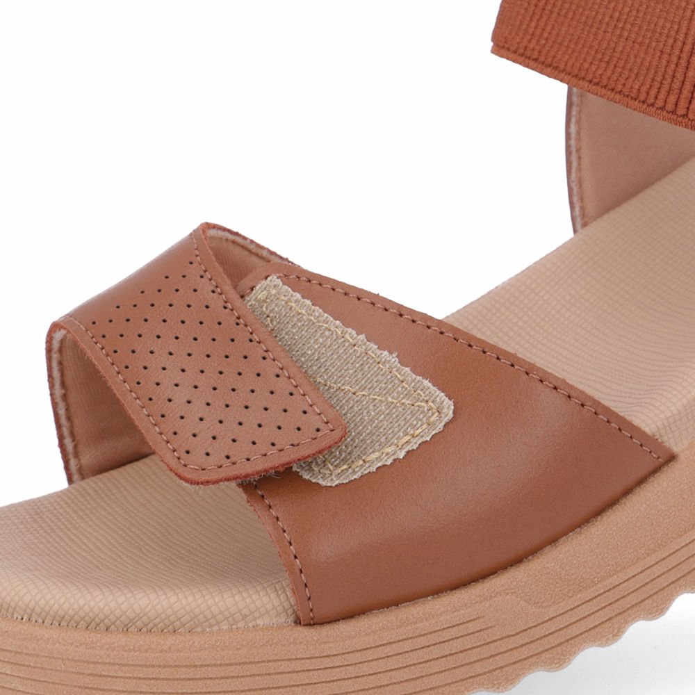 Sandália Salto Plataforma Couro Marrom Fecho-Flex Marrom 4