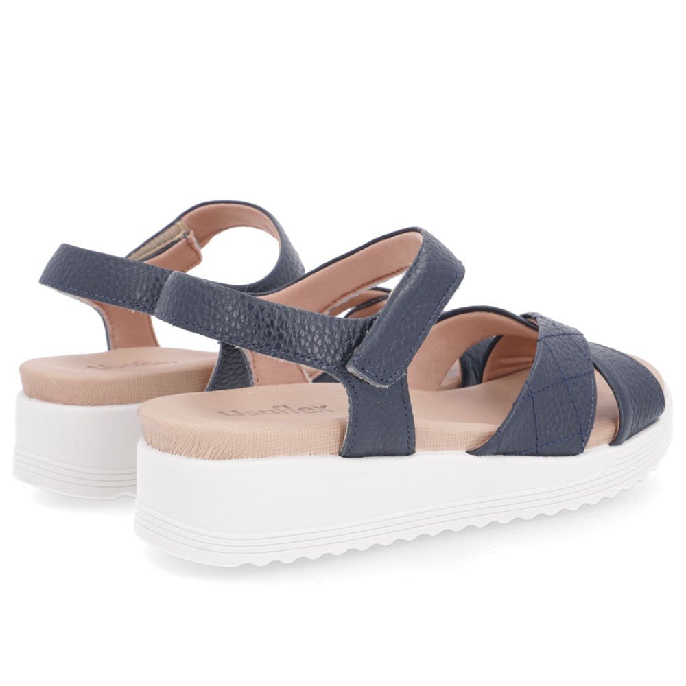 Sandália Usaflex Salto Plataforma Couro Azul Tira Cruzada Feminino Azul 3