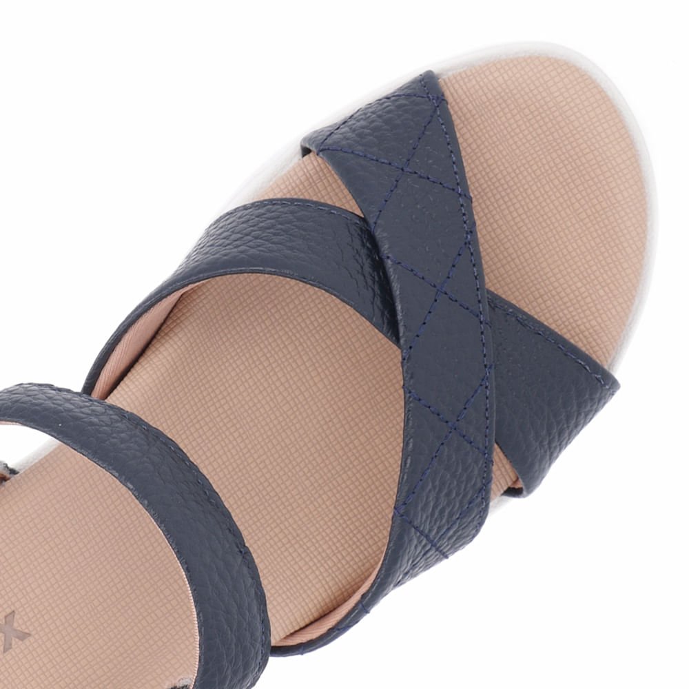 Sandália Usaflex Salto Plataforma Couro Azul Tira Cruzada Feminino Azul 4