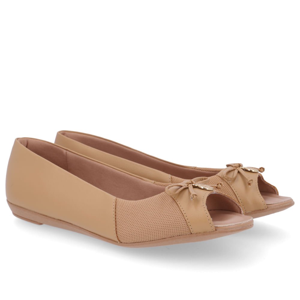 Peep Toe Salto Rasteiro Marrom Couro Marrom 2