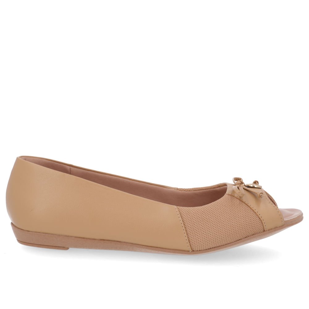 Peep Toe Salto Rasteiro Marrom Couro Marrom 1