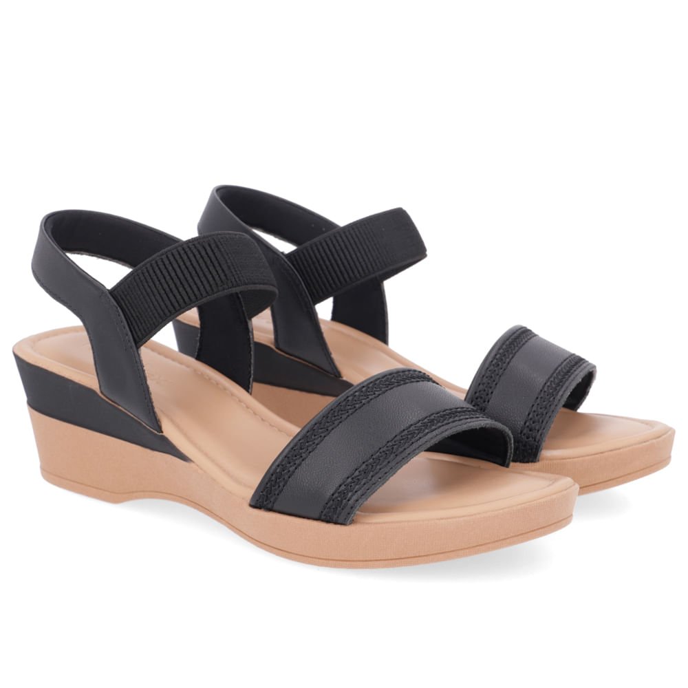 Sandália Salto Anabela Couro Preto Preto 2
