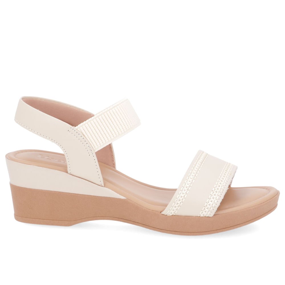 Sandália Salto Anabela Couro Bege