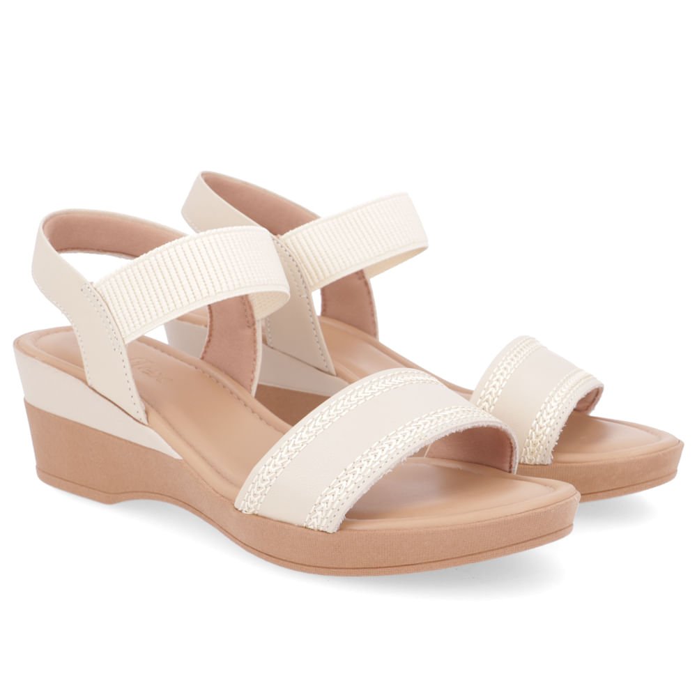 Sandália Salto Anabela Couro Bege Bege 2