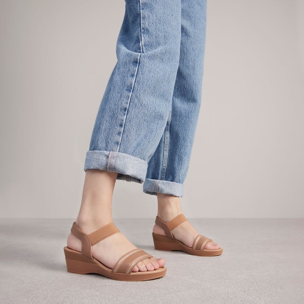 Sandália Salto Anabela Couro Marrom Marrom 2