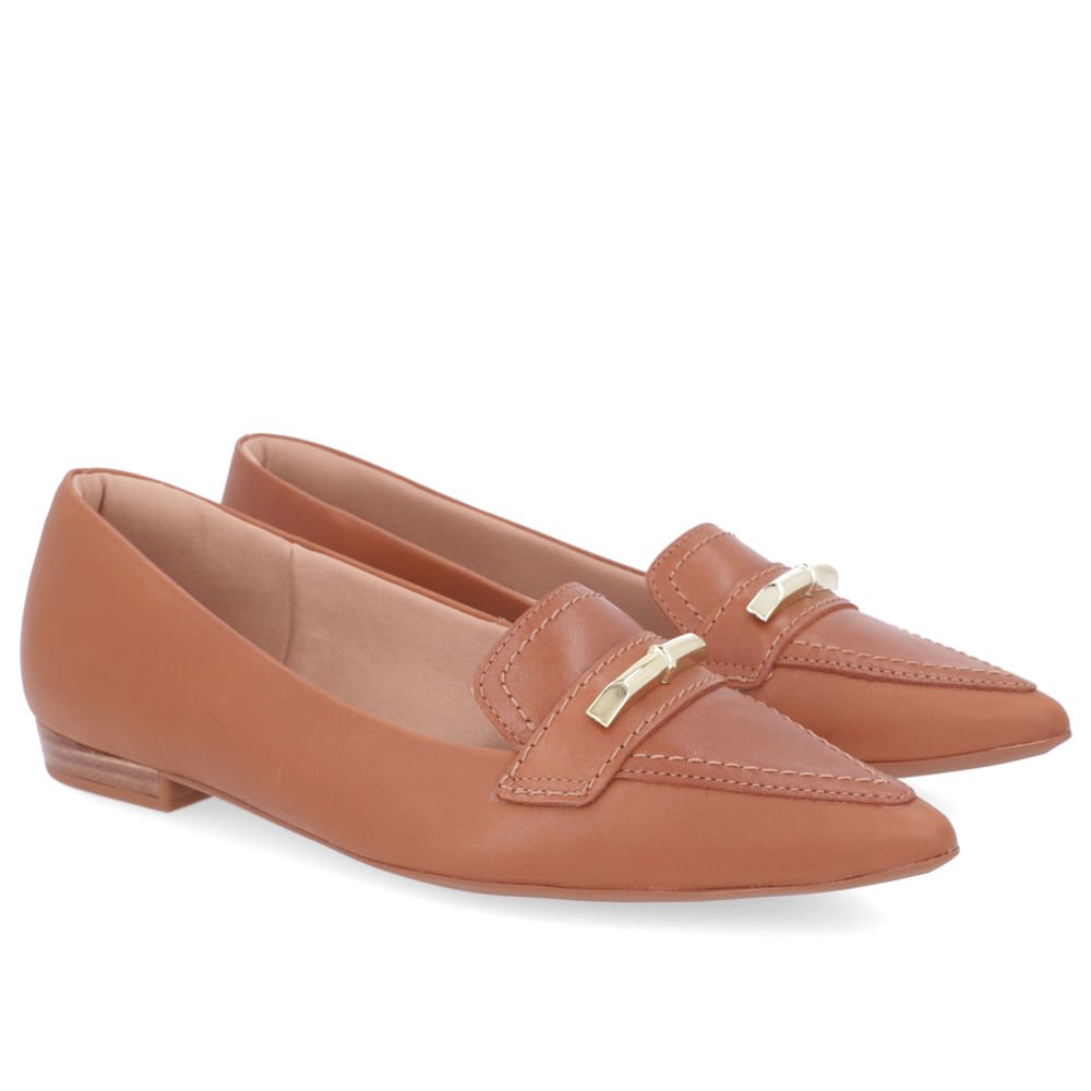 Sapatilha Marrom Canela Couro Bico Fino Enfeite Marrom 2