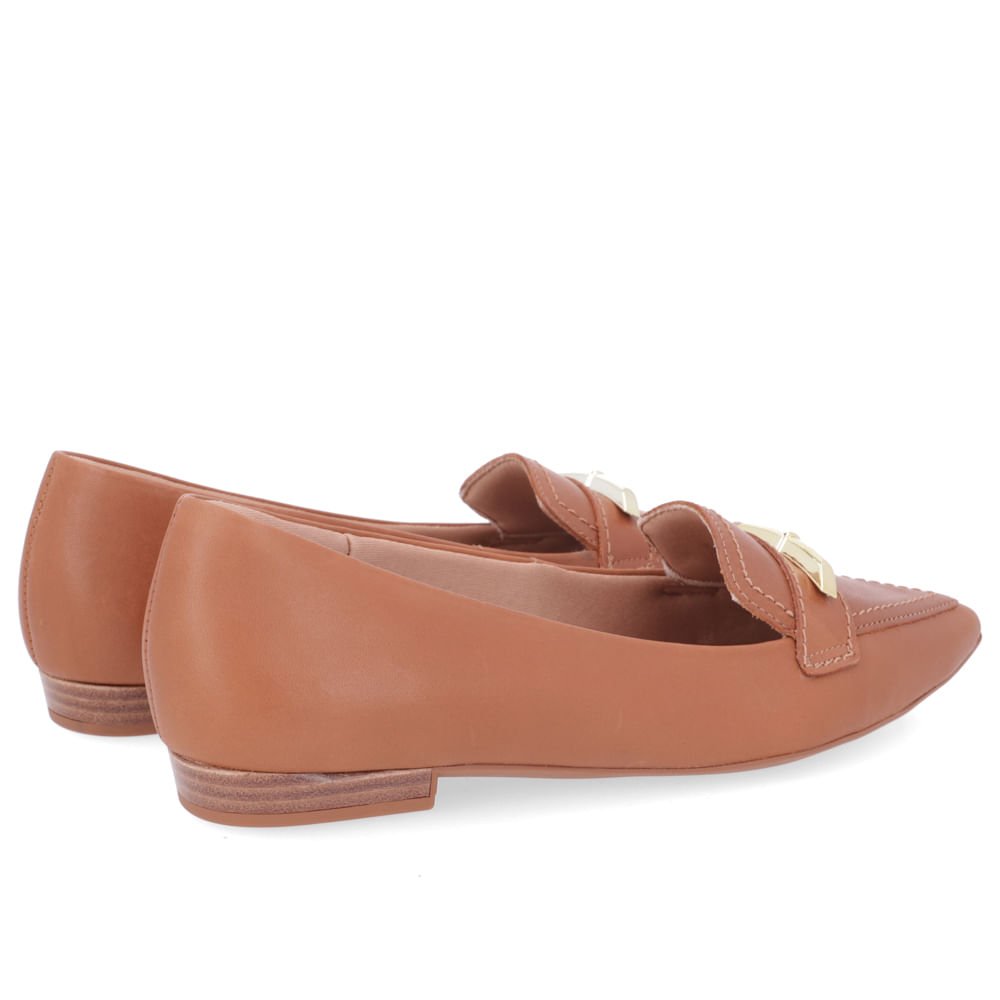 Sapatilha Marrom Canela Couro Bico Fino Enfeite Marrom 3