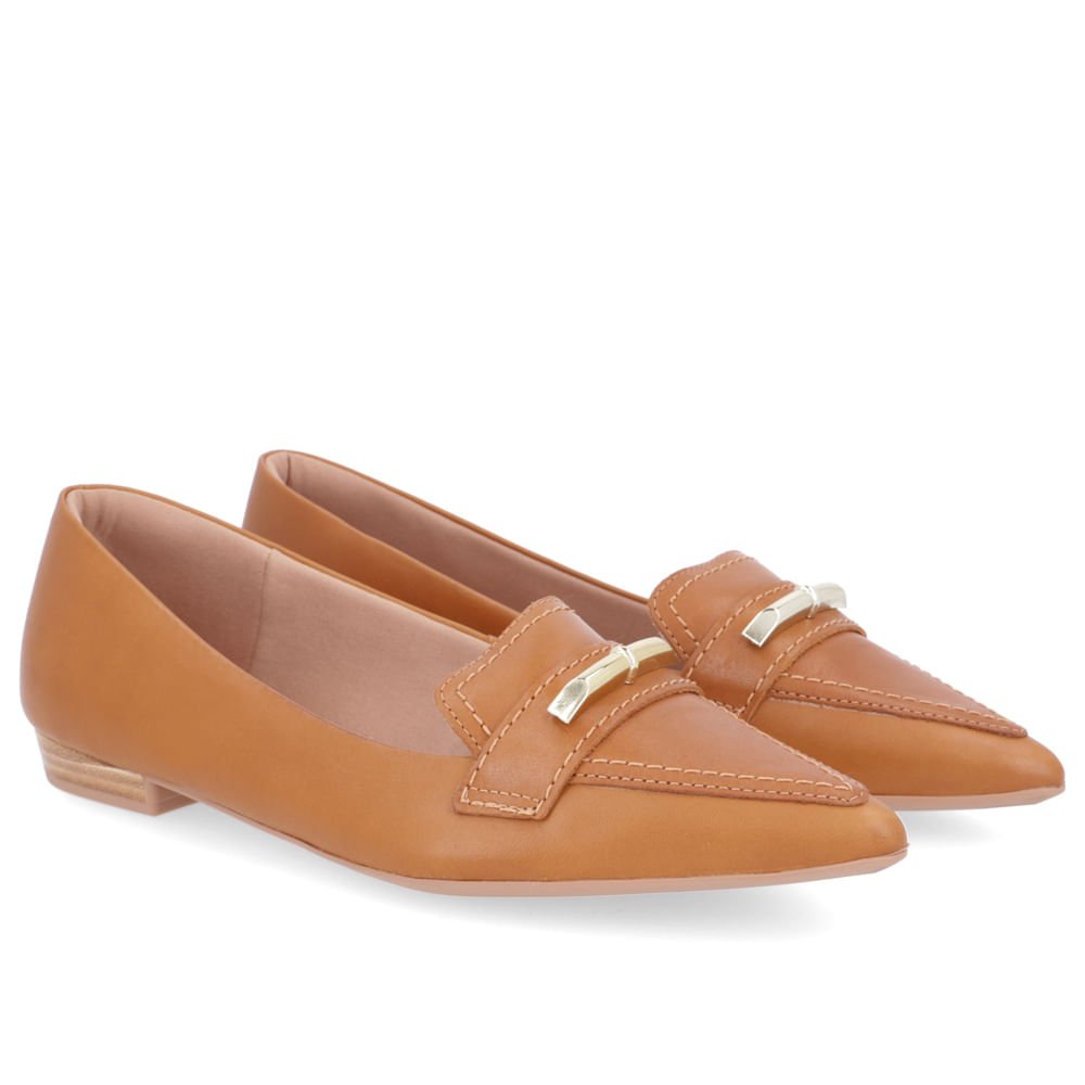 Sapatilha Marrom Couro Bico Fino Enfeite Marrom 2