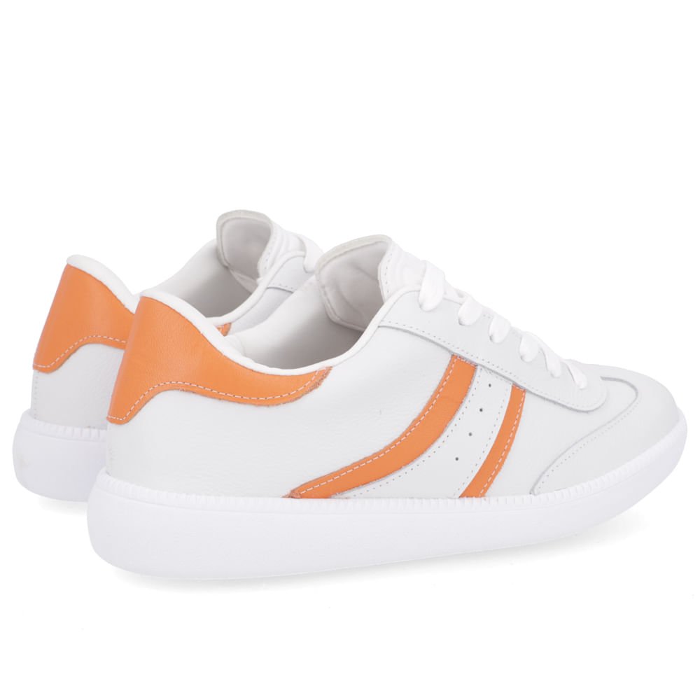 Tênis Clássico Branco Couro Detalhe Laranja Branco 3