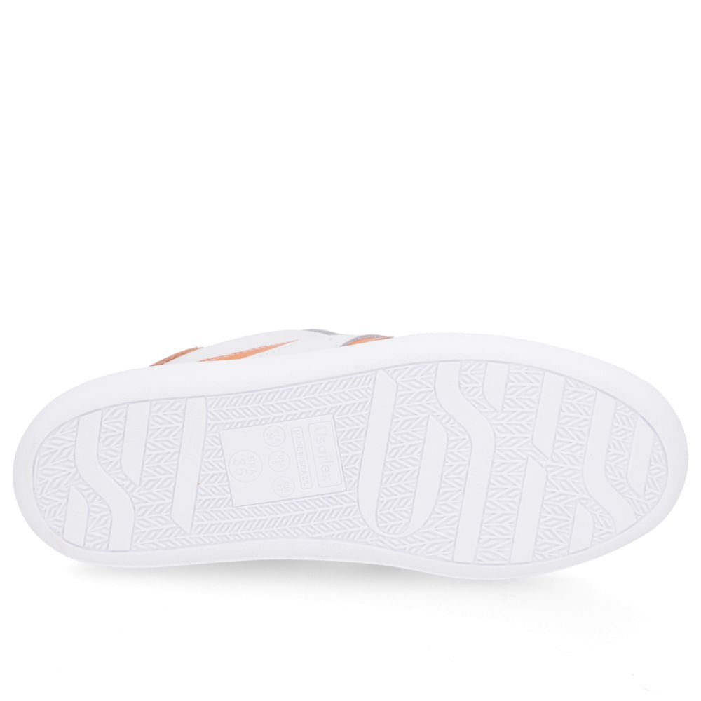 Tênis Clássico Branco Couro Detalhe Laranja Branco 5